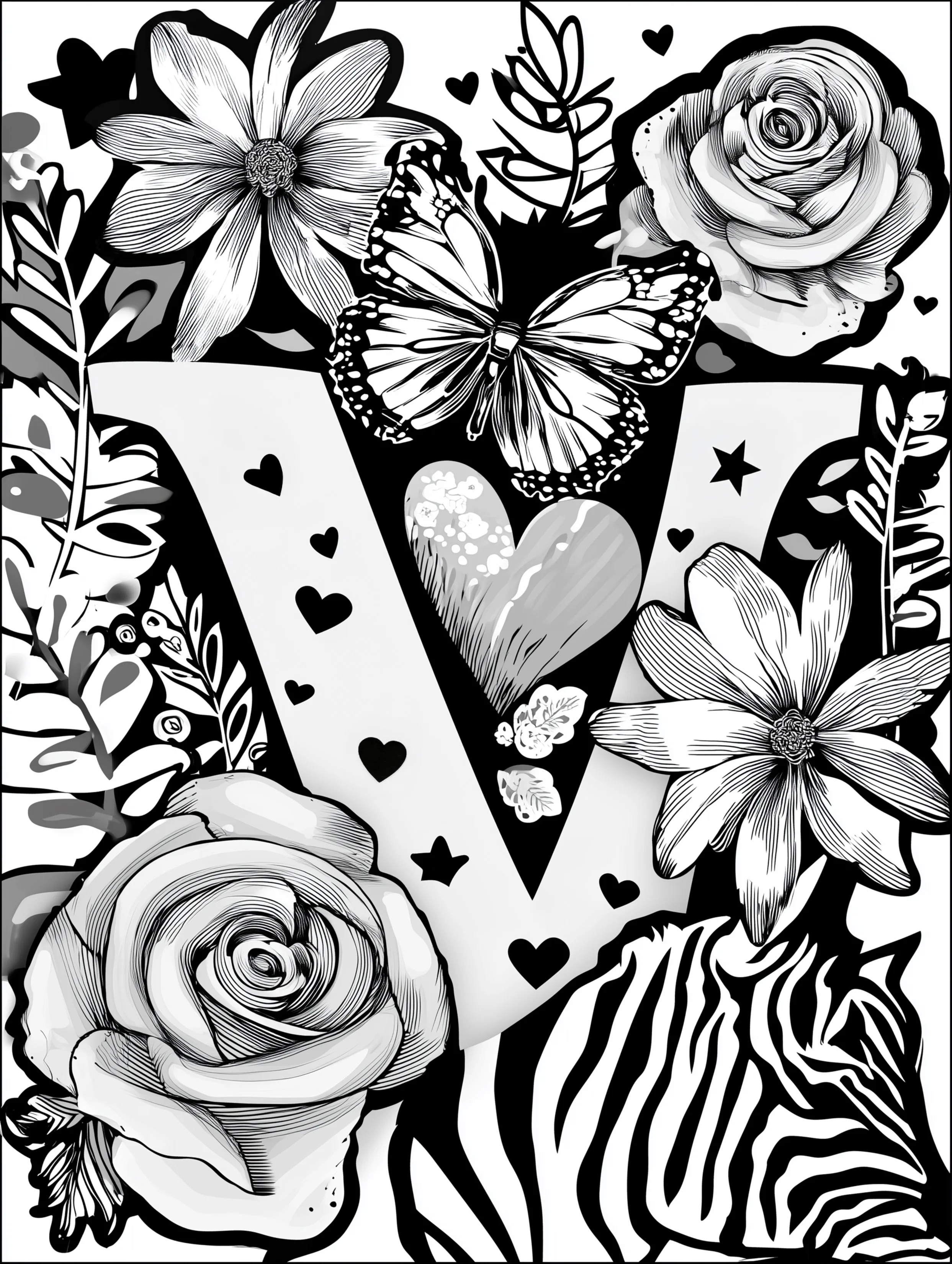 Free printable letter coloring page for adults featuring the letter V